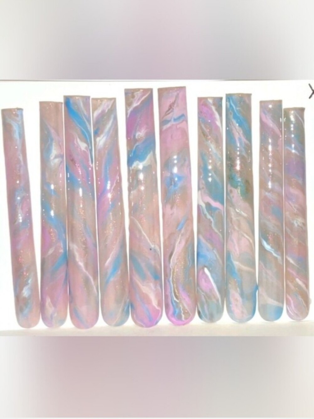 Hand CRAFTED Custom 6XL Press-On Nail Set — Pastel Marble Pink & Blue Sz XL